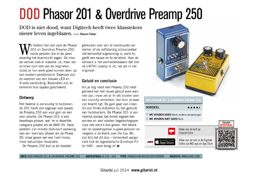 DOD Phasor 201 & Overdrive Preamp 250 - Test uit Gitarist 280