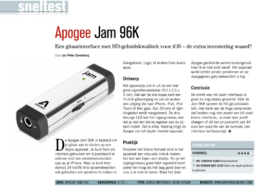 Apogee Jam 96K - Test uit Gitarist 282