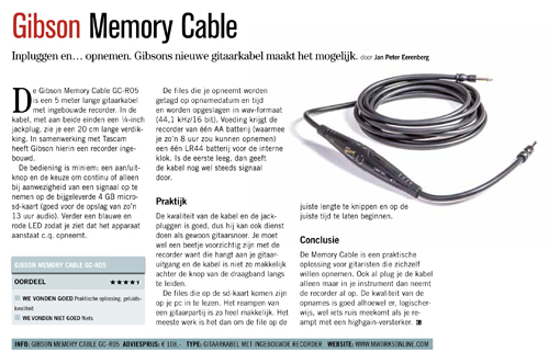 Gibson Memory Cable - Test uit Gitarist 282