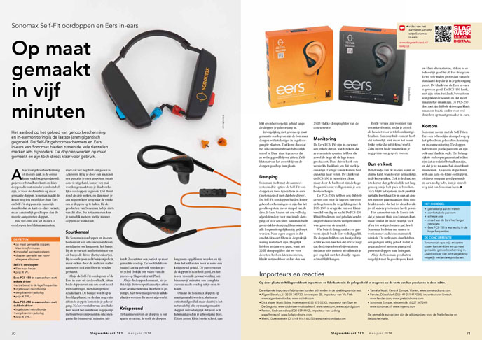 Sonomax Self-Fit oordoppen en Eers in-ears - Test uit Slagwerkkrant 181
