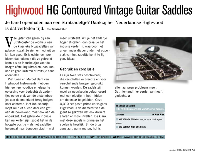 Highwood HG Contoured Vintage Guitar Saddles - Test uit Gitarist 283