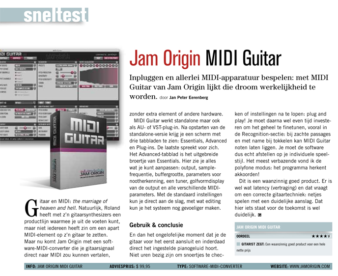 Jam Origin MIDI Guitar - Test uit Gitarist 284