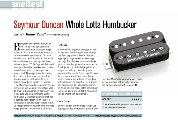 Seymour Duncan Whole Lotta Humbucker - Test uit Gitarist 269