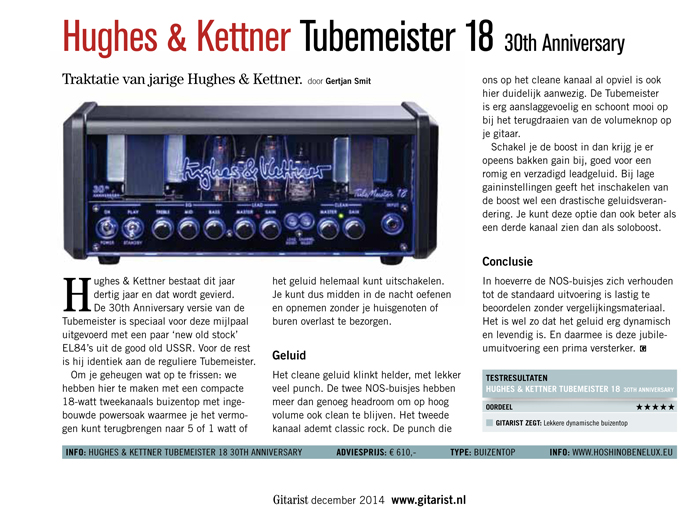 Hughes & Kettner Tubemeister 18 30th Anniversary - Test uit Gitarist 285