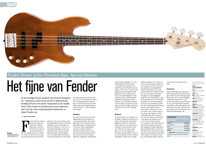 Fender Deluxe Active Precision Bass Special Okoume - Test uit Gitarist 289