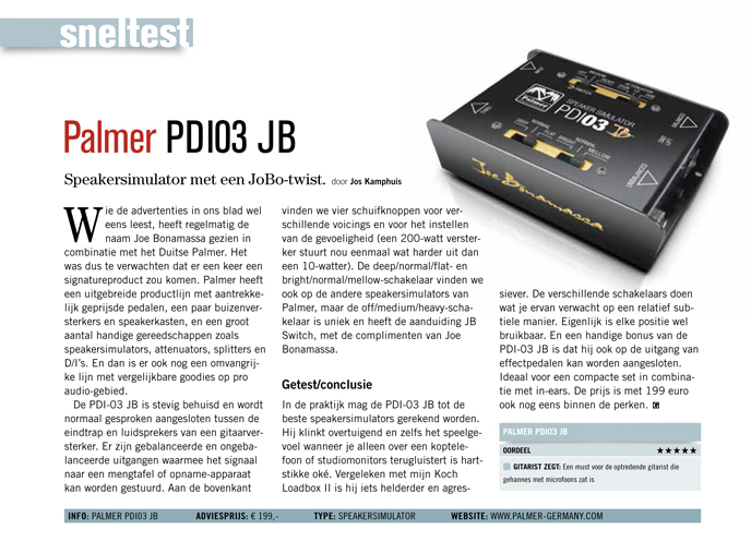 Palmer PDI03 JB - Test uit Gitarist 289