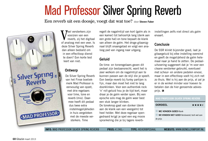 Mad Professor Silver Spring Reverb - Test uit Gitarist 264