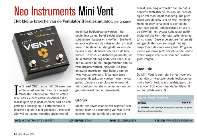 Neo Instruments Mini Vent - Test uit Gitarist 290