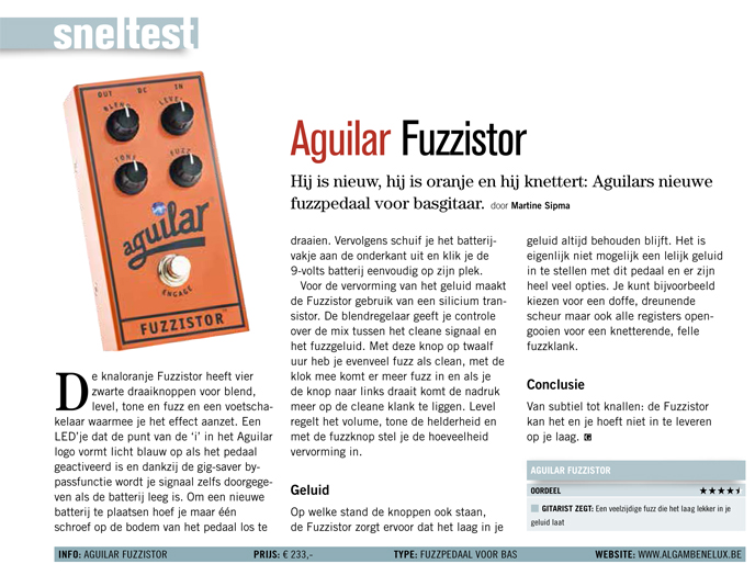 Aguilar Fuzzistor - Test uit Gitarist 292