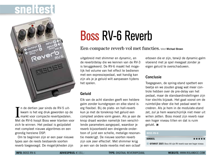 Boss RV-6 Reverb - Test uit Gitarist 297