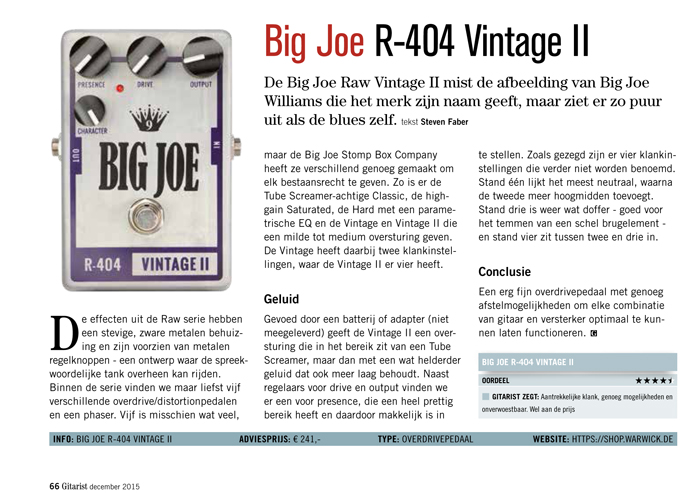 Big Joe R-404 Vintage II - Test uit Gitarist 297