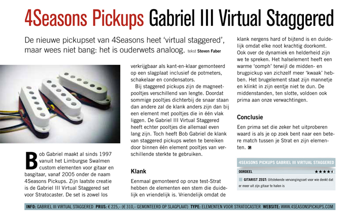 4Seasons Pickups Gabriel III Virtual Staggered - test uit Gitarist 325