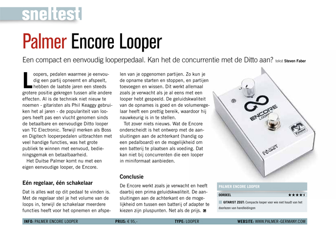 Palmer Encore Looper - test uit Gitarist 320