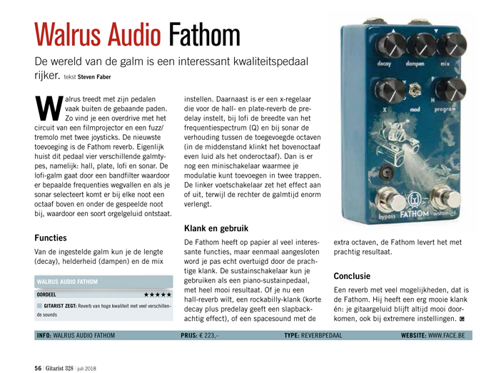 Walrus Audio Fathom  - test uit Gitarist 328