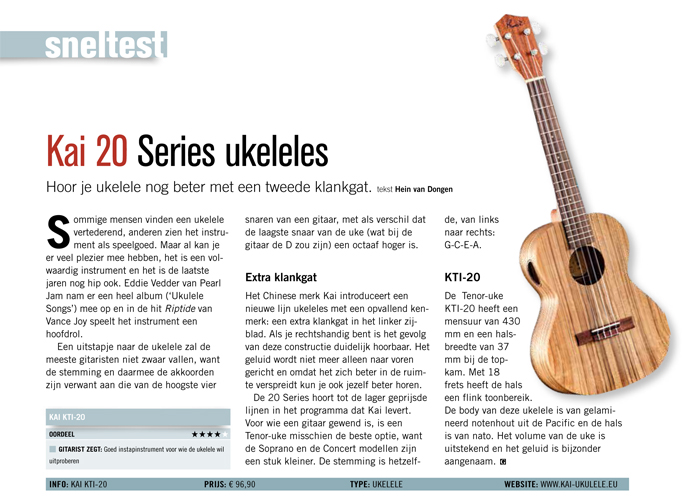 Kai 20 Series ukeleles - test uit Gitarist 331