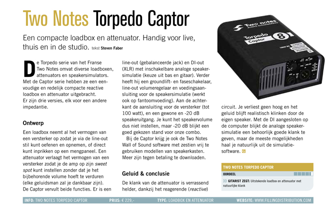 Two Notes Torpedo Captor - test uit Gitarist 336
