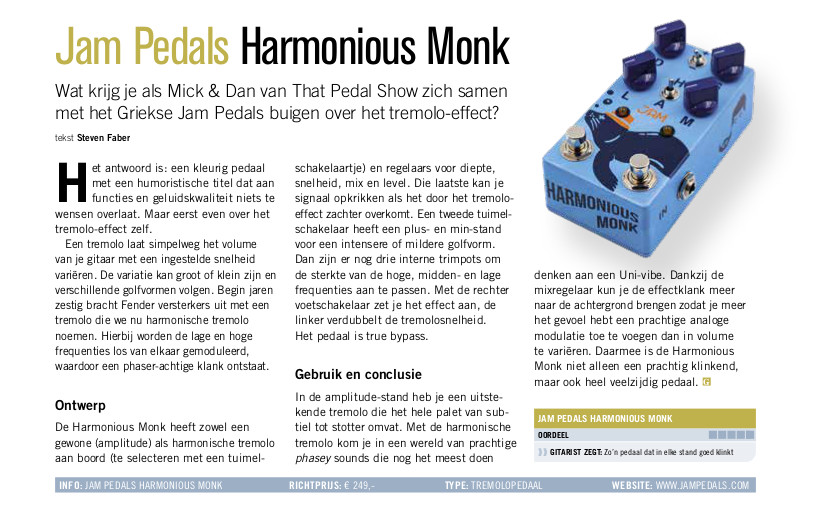 Jam Pedals Harmonious Monk - test uit Gitarist 365