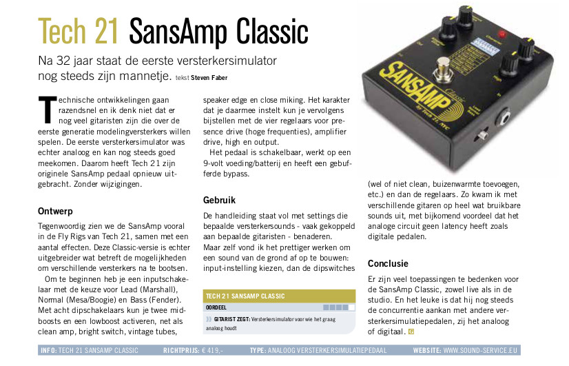 Tech 21 SansAmp Classic - test uit Gitarist 367