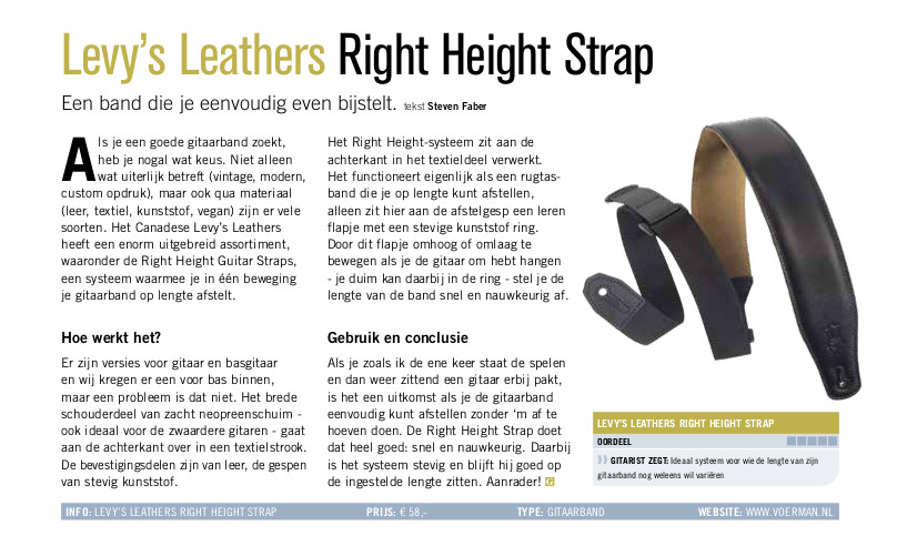 Levy’s Leathers Right Height Strap - test uit Gitarist 369
