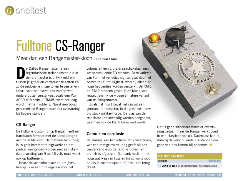 Fulltone CS-Ranger - test uit Gitarist 370