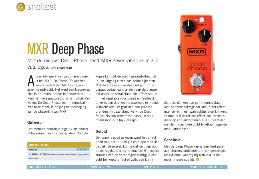 MXR Deep Phase - test uit Gitarist 371