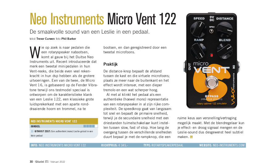 Neo Instruments Micro Vent 122 - test uit Gitarist 371