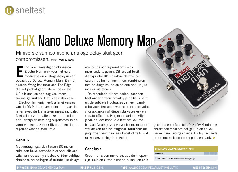 EHX Nano Deluxe Memory Man - test uit Gitarist 372
