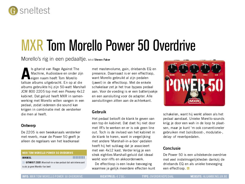 MXR Tom Morello Power 50 Overdrive - test uit Gitarist 373