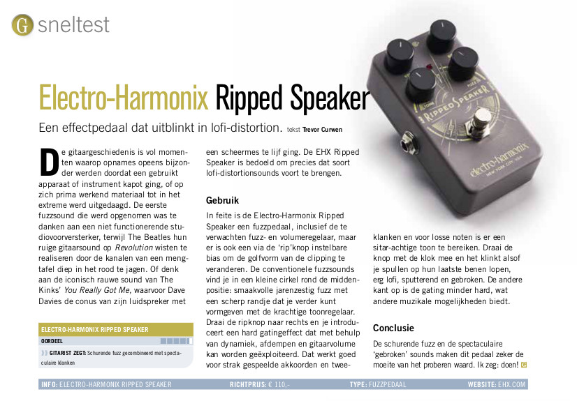 Electro-Harmonix Ripped Speaker - test uit Gitarist 374