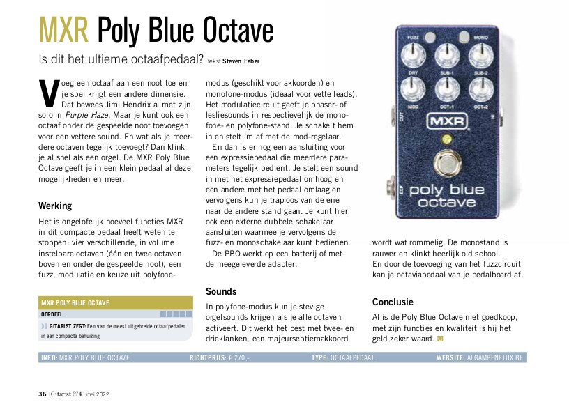 MXR Poly Blue Octave - test uit Gitarist 374