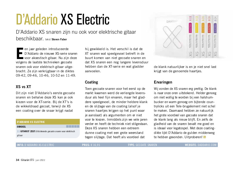 D’Addario XS Electric - test uit Gitarist 375