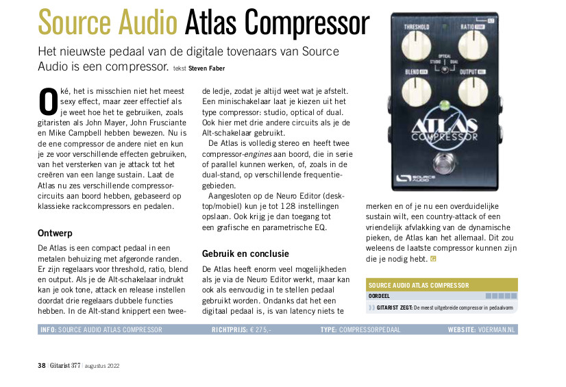 Source Audio Atlas Compressor - test uit Gitarist 377