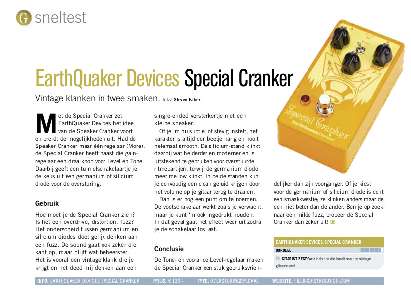 EarthQuaker Devices Special Cranker - test uit Gitarist 380
