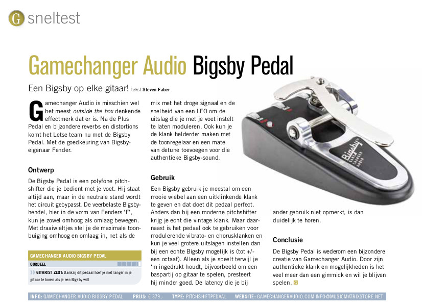 Gamechanger Audio Bigsby Pedal - test uit Gitarist 381