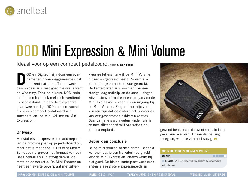 DOD Mini Expression & Mini Volume - test uit Gitarist 384
