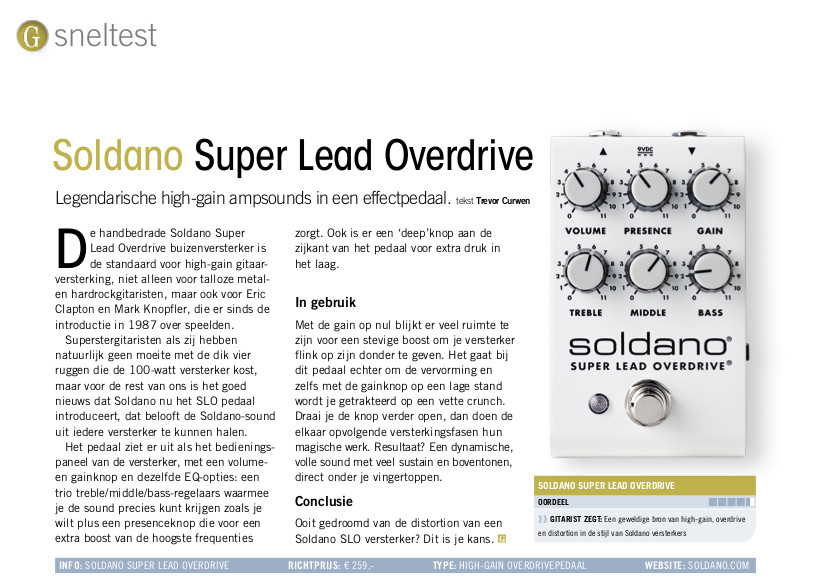 Soldano Super Lead Overdrive - test uit Gitarist 385