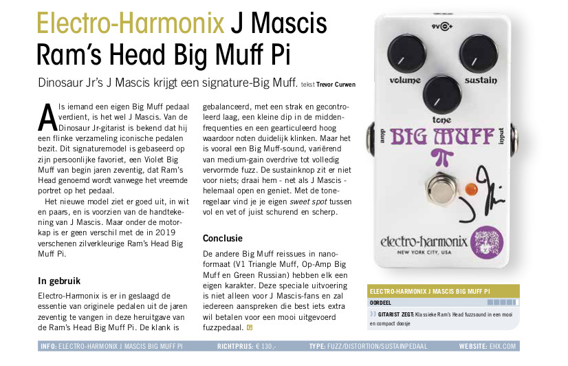 Electro-Harmonix J Mascis Ram’s Head Big Muff Pi - test uit Gitarist 385