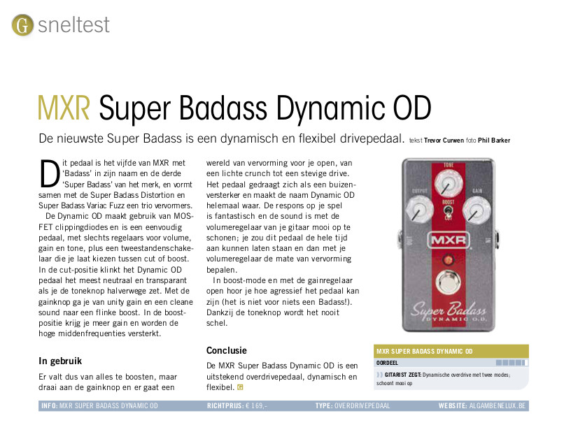 MXR Super Badass Dynamic OD - test uit Gitarist 386