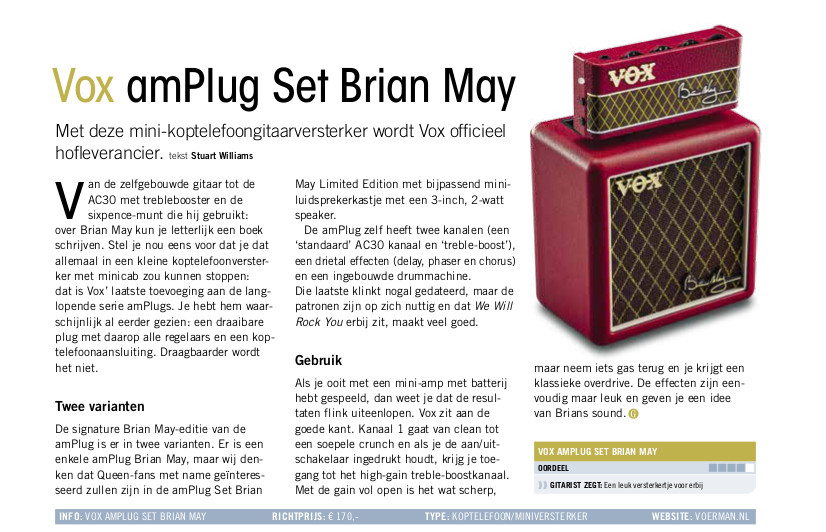 Vox amPlug Set Brian May- test uit Gitarist 389
