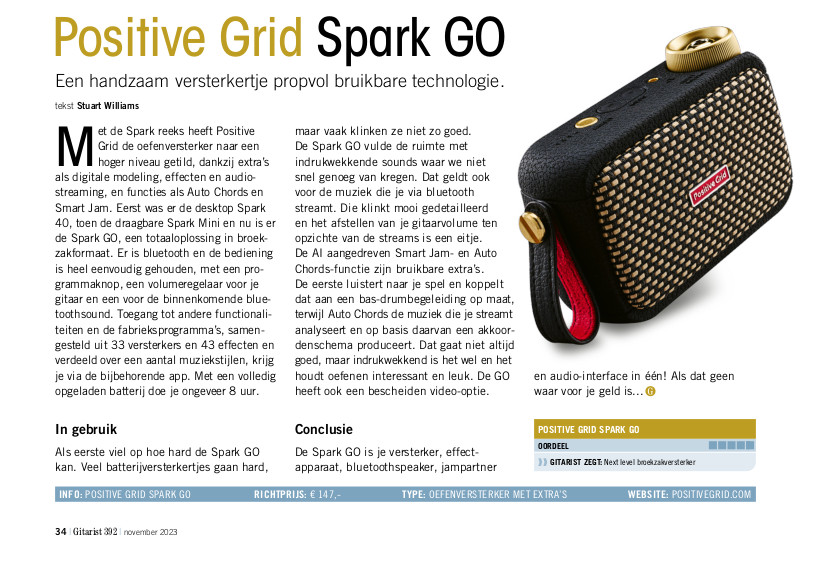 Positive Grid Spark GO - test uit Gitarist 392