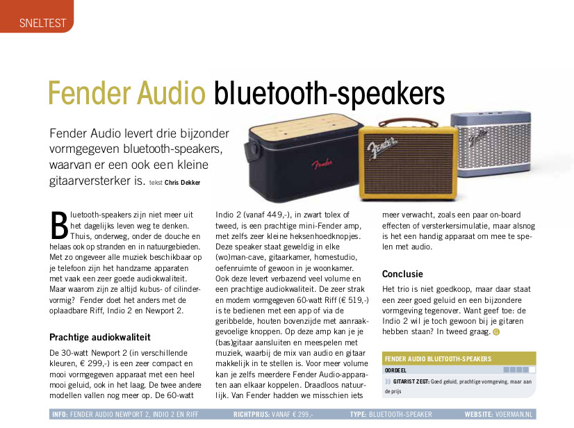 Fender Audio bluetooth-speakers - test uit Gitarist 393