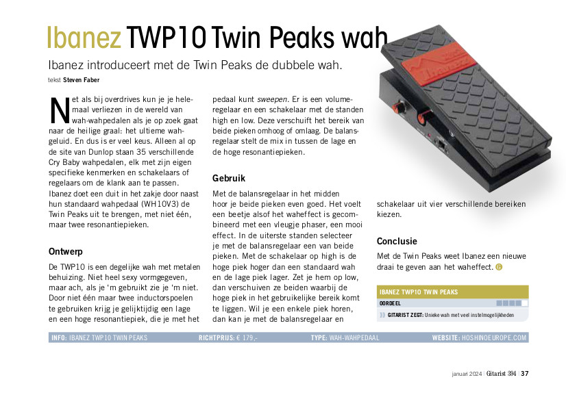 Ibanez TWP10 Twin Peaks wah - test uit Gitarist 394
