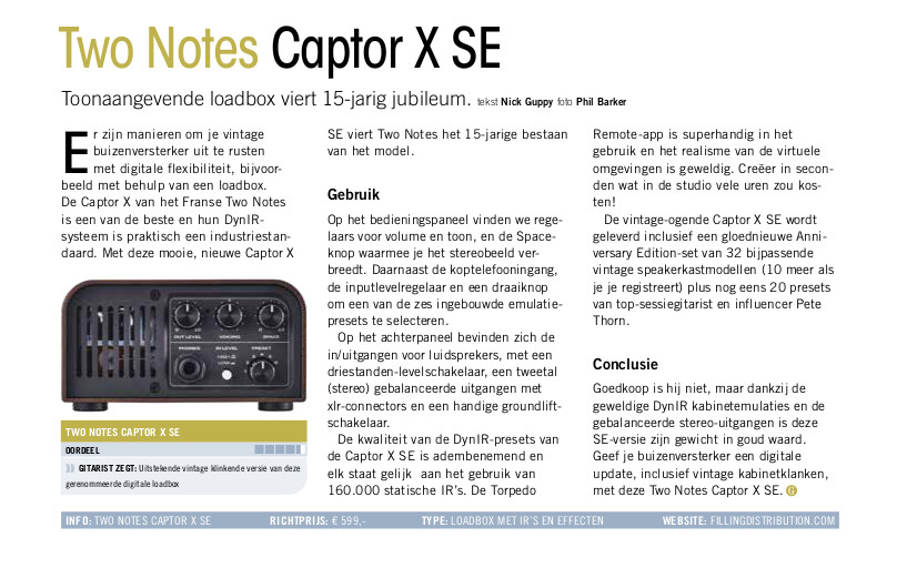 Two Notes Captor X SE - test uit Gitarist 396