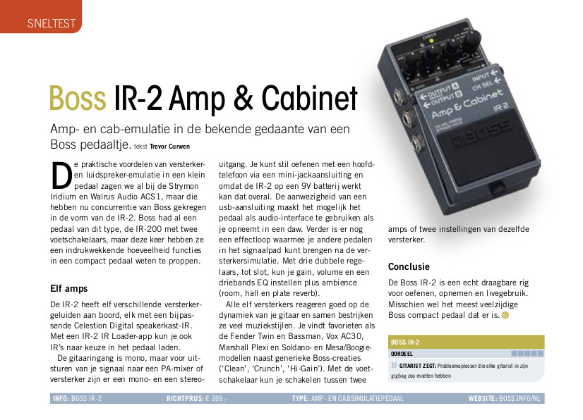 Boss IR-2 Amp & Cabinet - test uit Gitarist 400