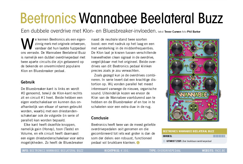 Beetronics Wannabee Beelateral Buzz - test uit Gitarist 402