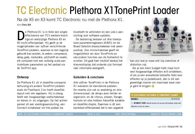 TC Electronic Plethora X1TonePrint Loader - test uit Gitarist 409