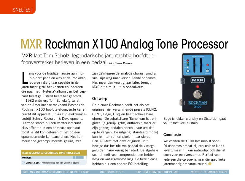 MXR Rockman X100 Analog Tone Processor - test uit Gitarist 409
