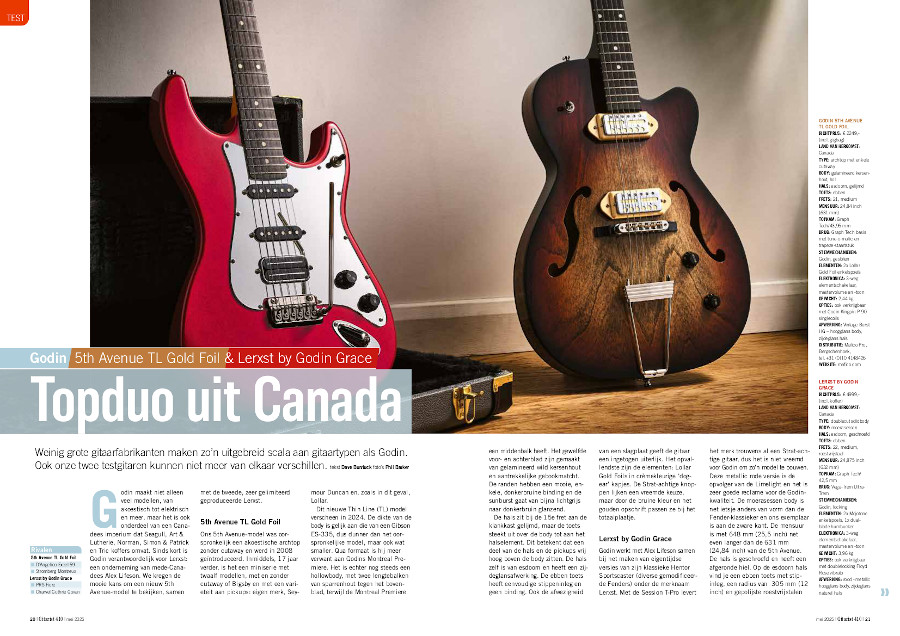 Godin 5th Avenue TL Gold Foil & Lerxst by Godin Grace - test uit Gitarist 410