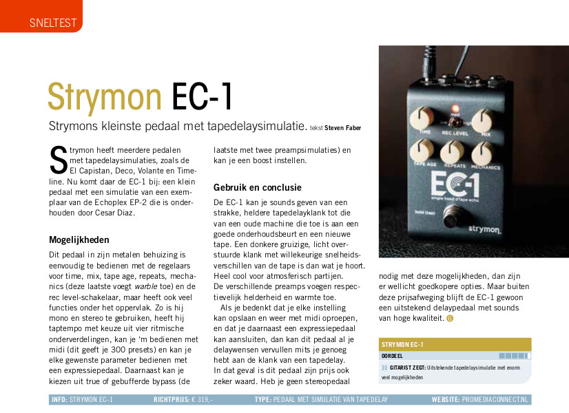 Strymon EC-1 - test uit Gitarist 410